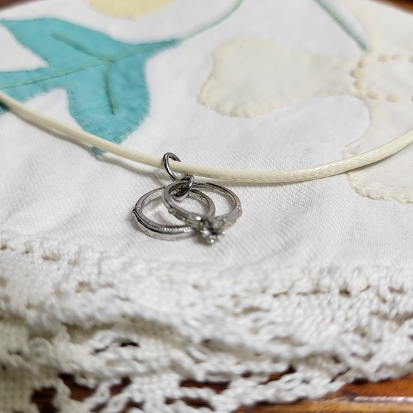 Vintage Silver Tone Engagement and Wedding Band Necklace Pendant Charm - Picture 12 of 16